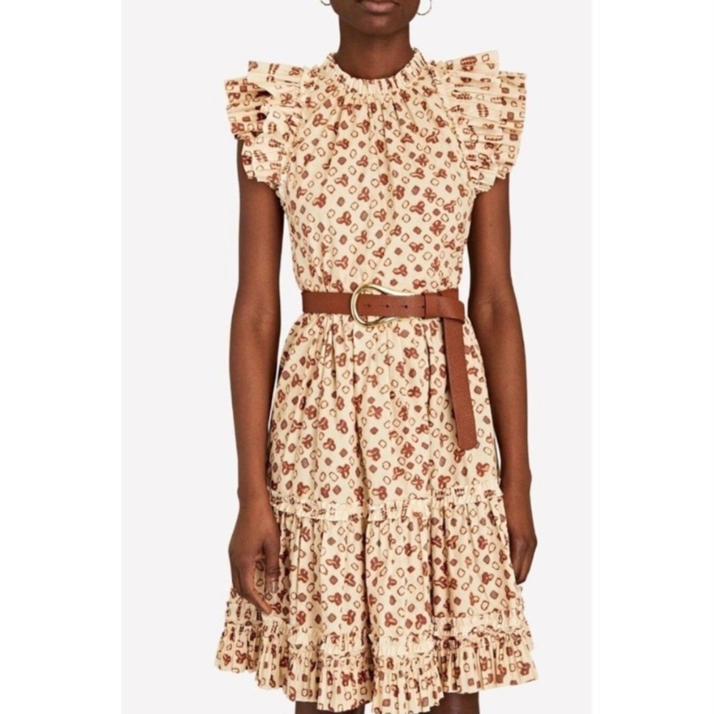 Ulla Johnson Joan Dress in Opal Size 6 Ruffle Sleeve Tiered Poplin Pockets Boho